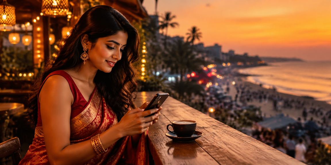 Player enjoying Aviator game betting on mobile at Goa beach
