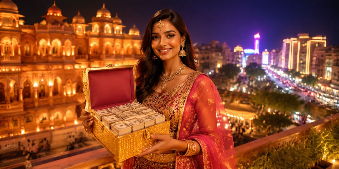 Evening scene of Indian betting market with digital devices